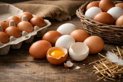 Trays of eggs rustic on wooden surface